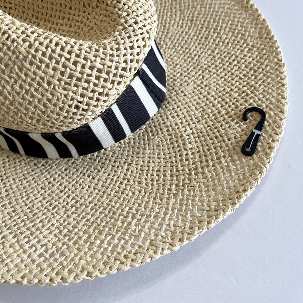 Ann Taylor LOFT Straw Structured Black White Fabric Band Hat S/M #767502 - Picture 6 of 10
